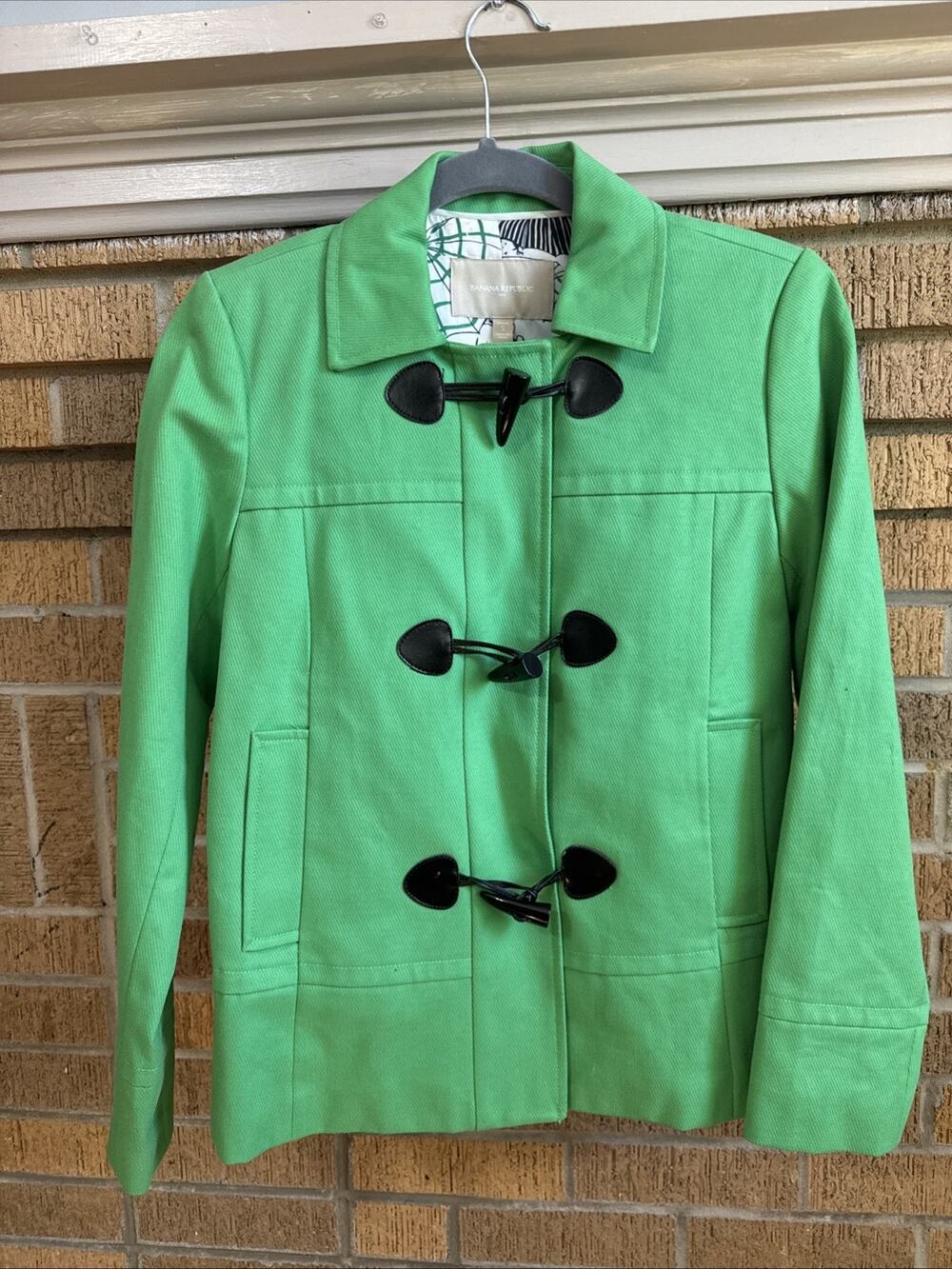 Banana Republic Pea Green Peacoat Womens Size PS Maximalist Preppy Mod Nautical